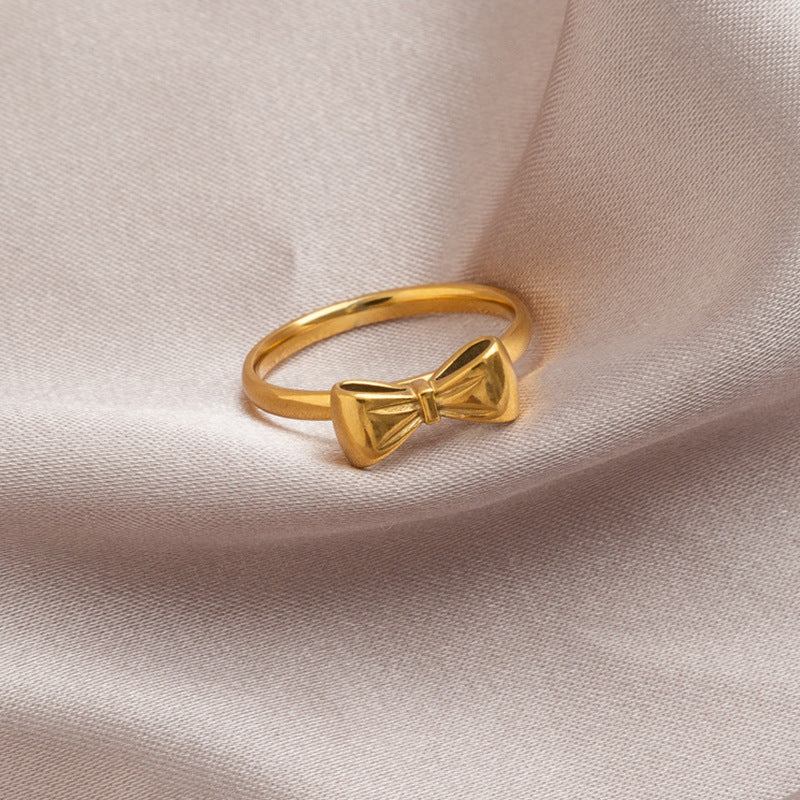 Japanese And Korean Design Exquisite Bow 18K Gold New Ring