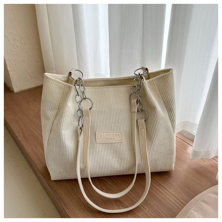 New Corduroy One-shoulder Tote Large Capacity Handbag For Women