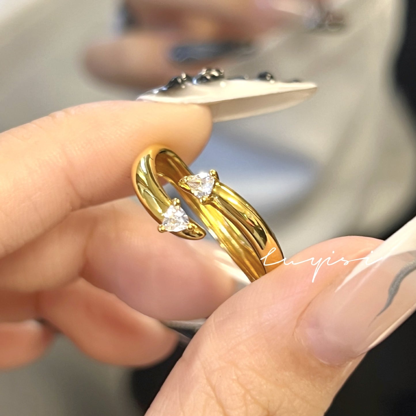 Horse Eye Zircon Ring Female Simple All-matching Thickened Plated 18K Adjustable Ring