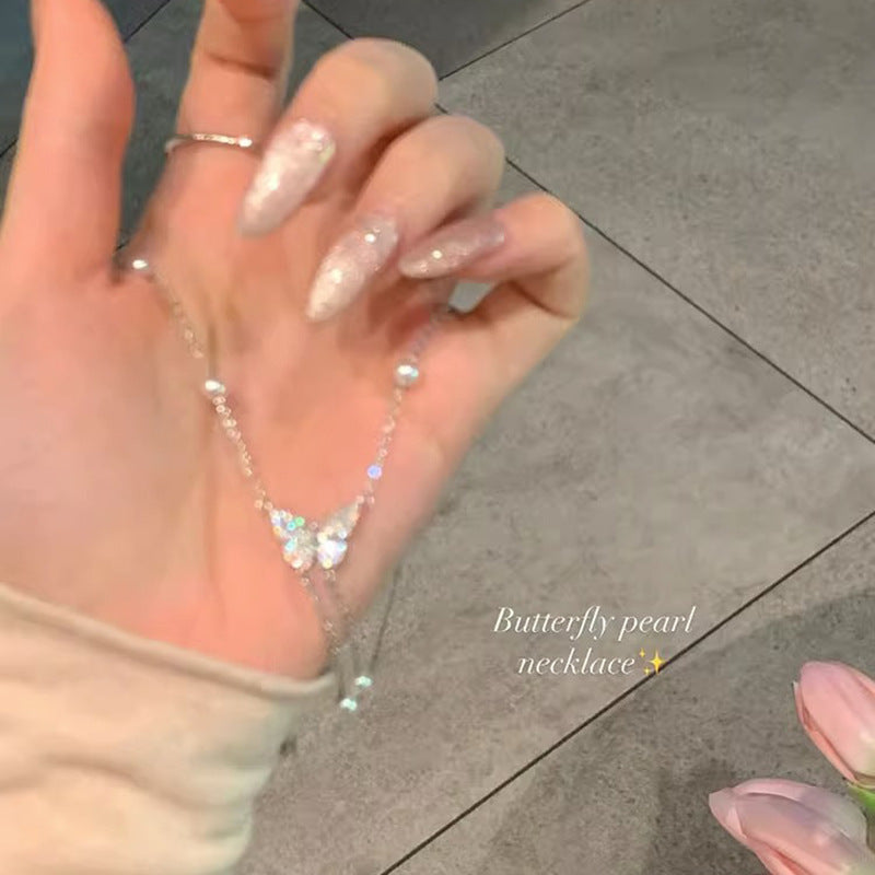 Cold Style Butterfly Pearl Tassel Necklace For Women