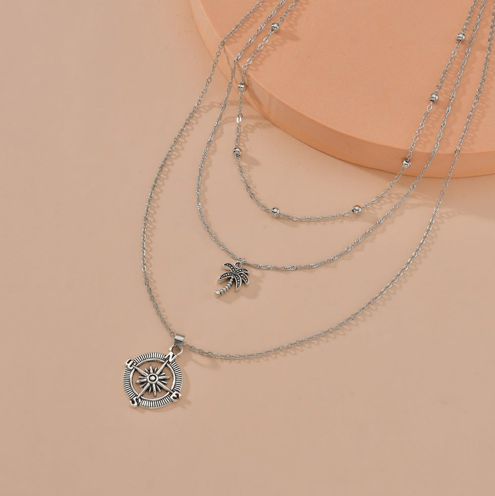 New Women's Cross Disc Coconut Multi-layer Necklace