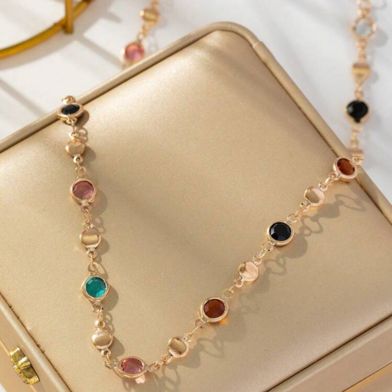 Square Color Rhinestone Clavicle Necklace