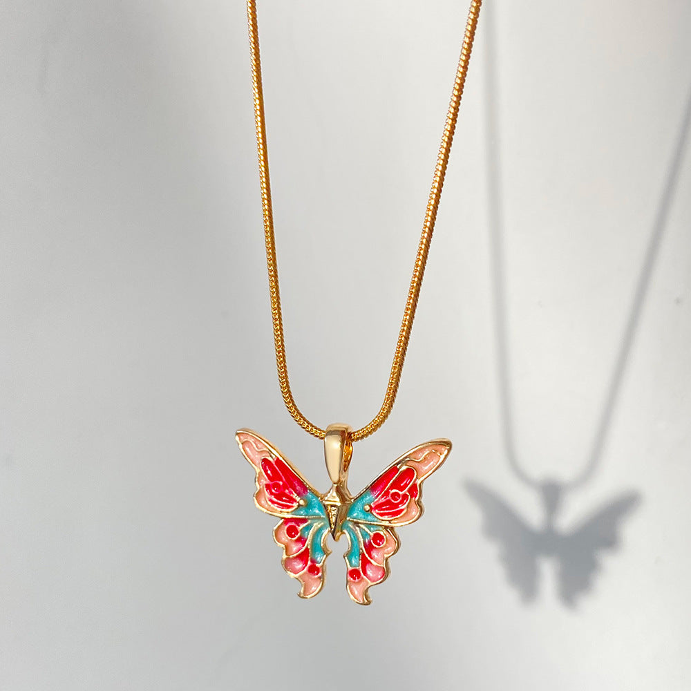 Ins Colorful Oil Necklace Butterfly Girlfriends Clavicle Chain
