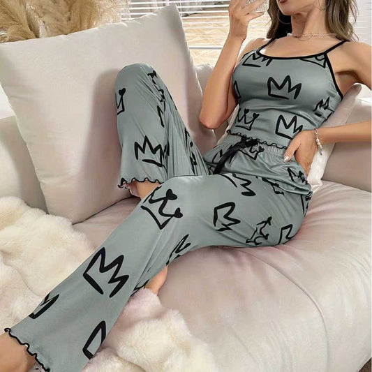 Cute Printed Women's Milk Silk Pajamas Two-piece Set