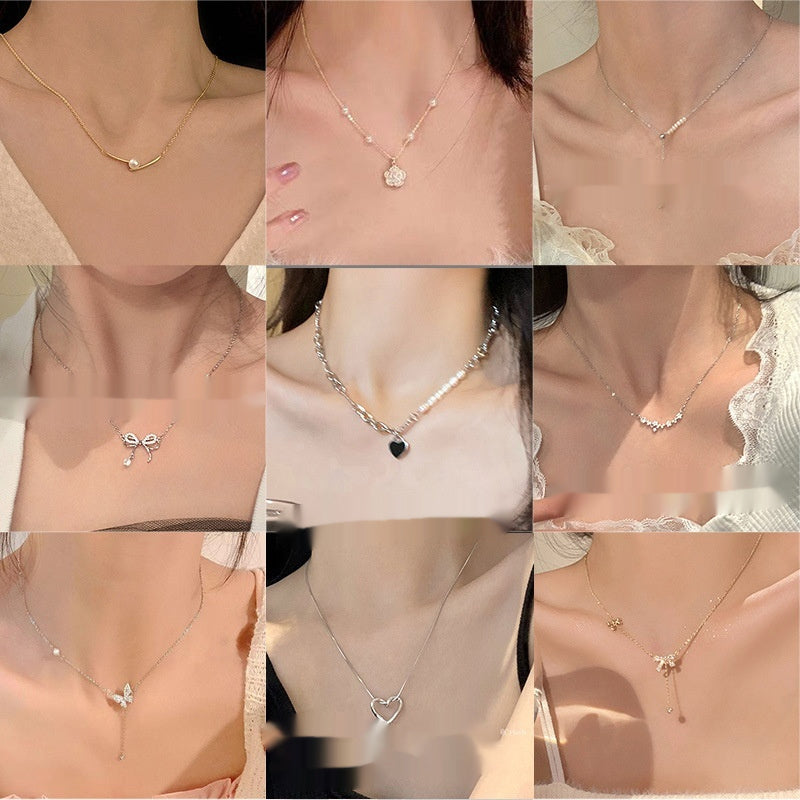 Titanium Steel Necklace Female Niche Design Hot Girl Short Pearl