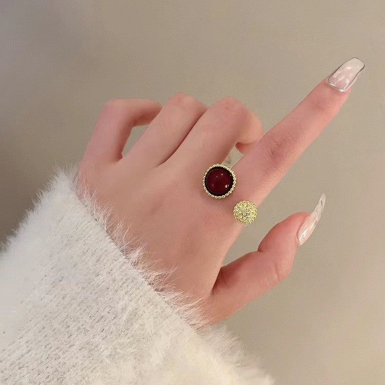 French Style Vintage Red Agate Ring Female Light Luxury Temperament High Sense