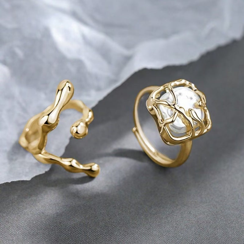 Fashion Irregular With Personality Moon Pearl Ring Suit