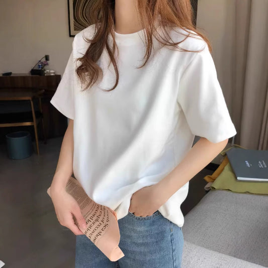 Women's Cotton White Short-sleeved Slim Korean Style