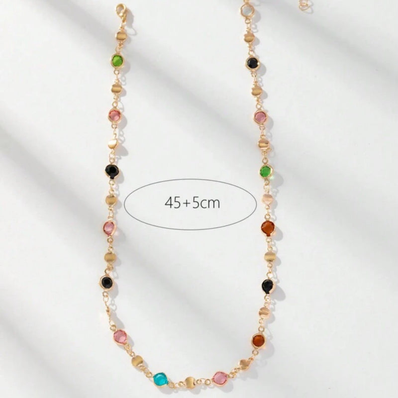Square Color Rhinestone Clavicle Necklace