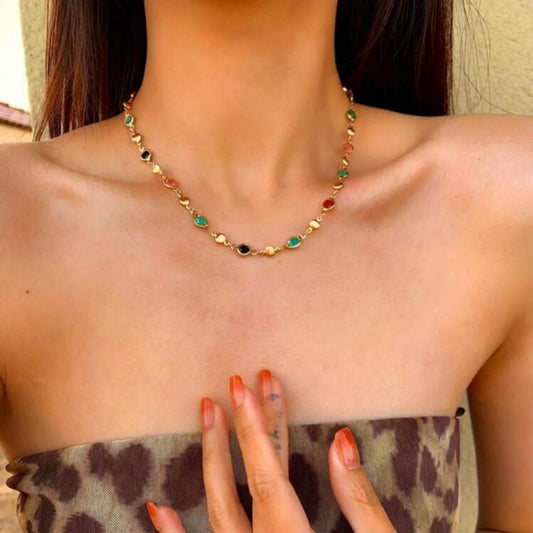 Square Color Rhinestone Clavicle Necklace