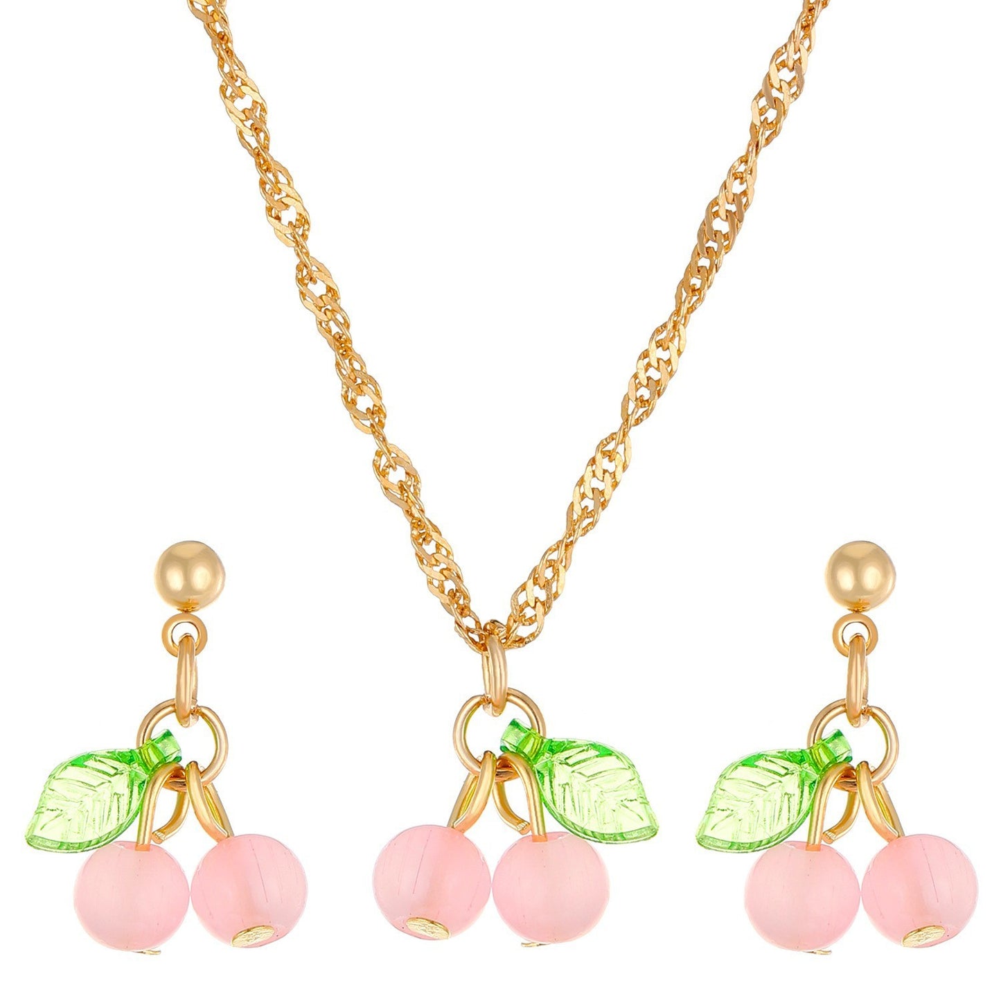 Cherry Light Luxury Minority Design Clavicle Chain Earings Set