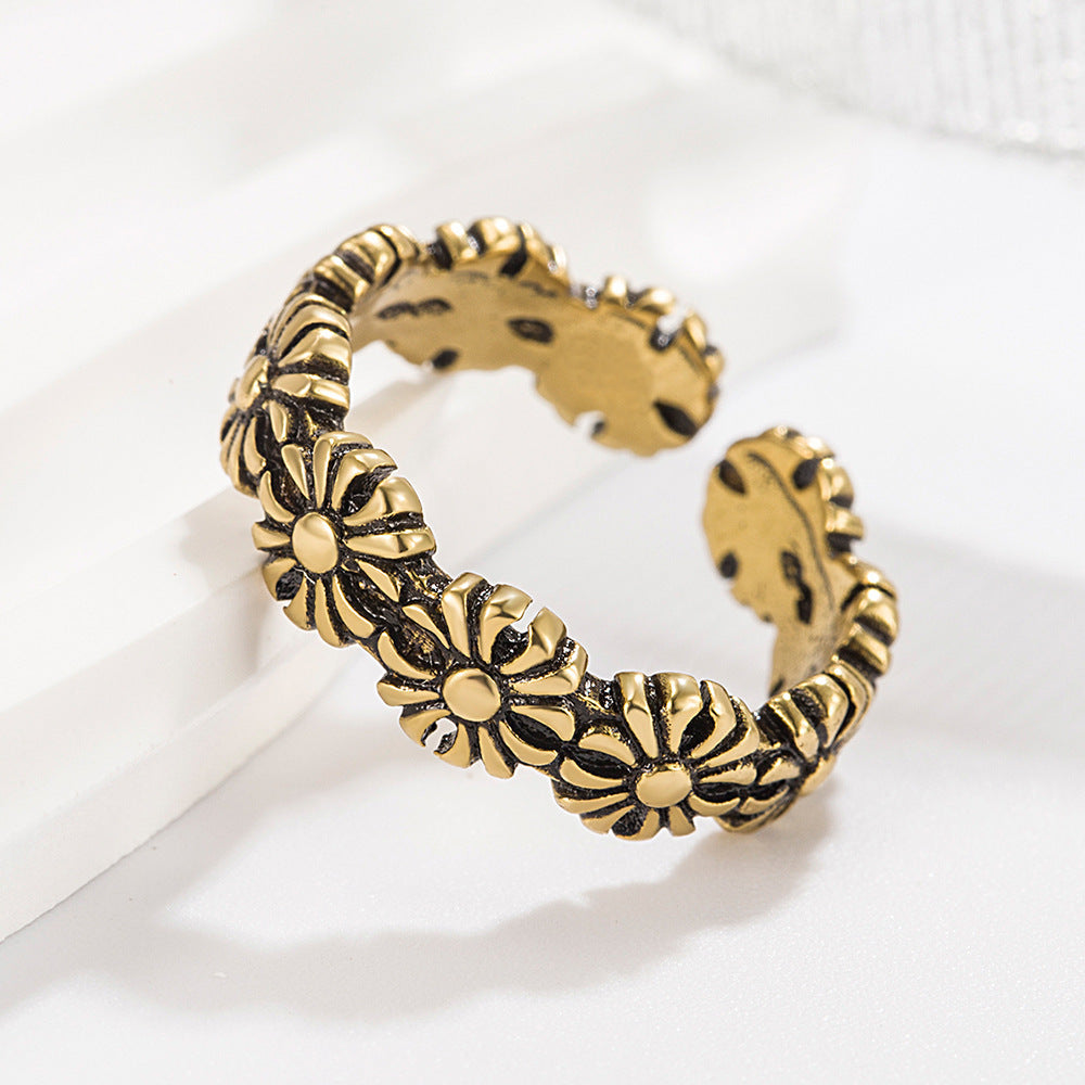 Vintage Style Bronze Sunflower Ring