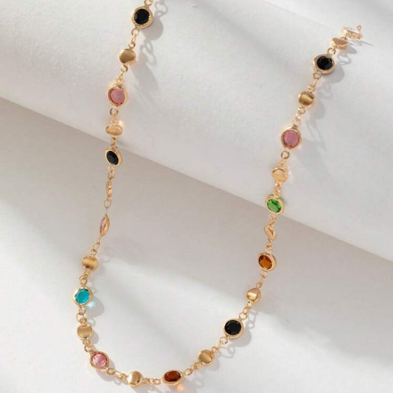 Square Color Rhinestone Clavicle Necklace
