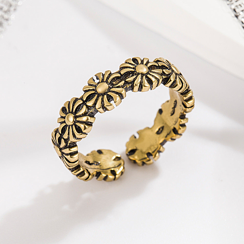 Vintage Style Bronze Sunflower Ring