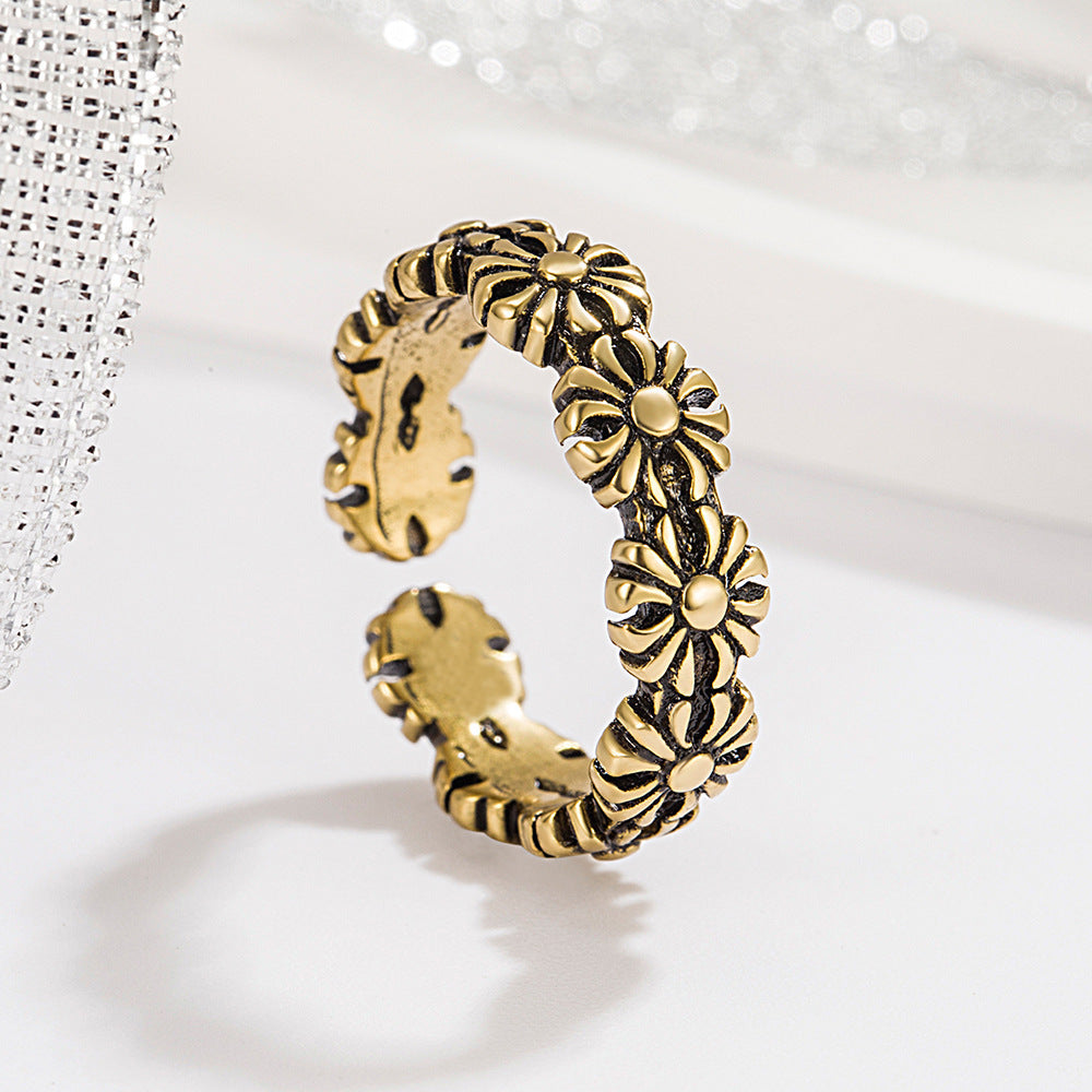 Vintage Style Bronze Sunflower Ring