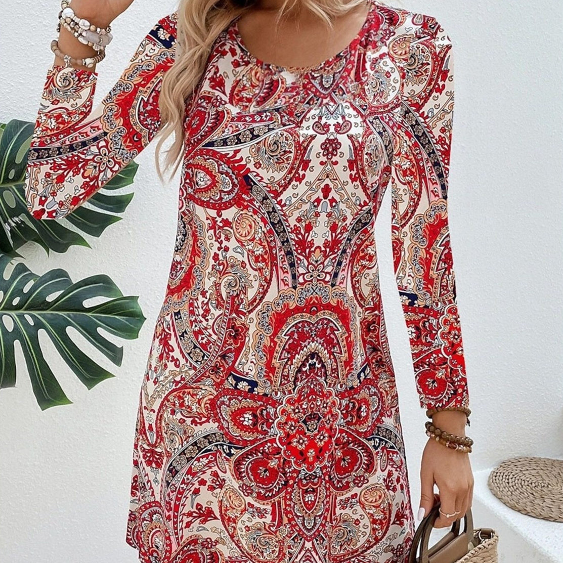 Women's Casual Printed Paisley Printed V-neck Dress