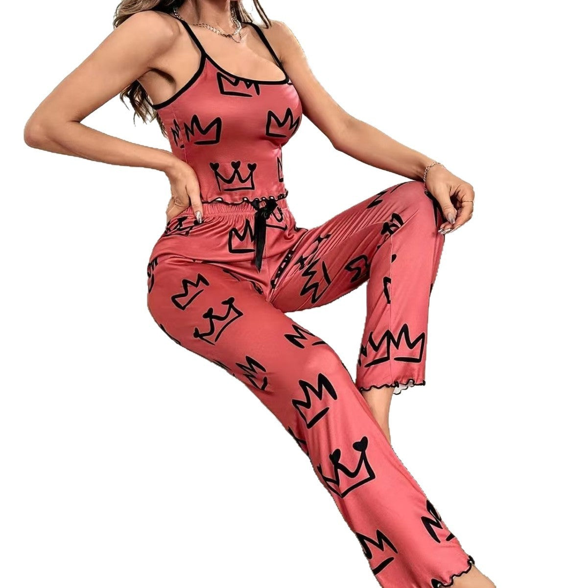 Cute Printed Women's Milk Silk Pajamas Two-piece Set