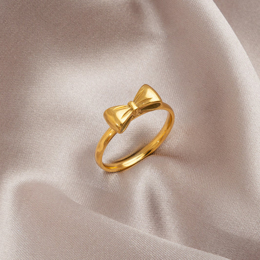 Japanese And Korean Design Exquisite Bow 18K Gold New Ring