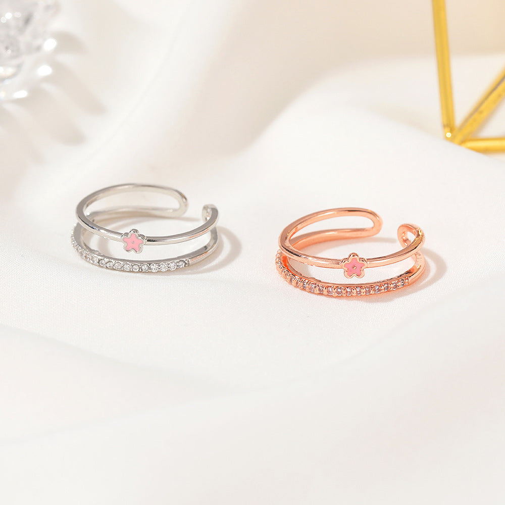 Diamond Oil-spot Glaze Flowers Ring