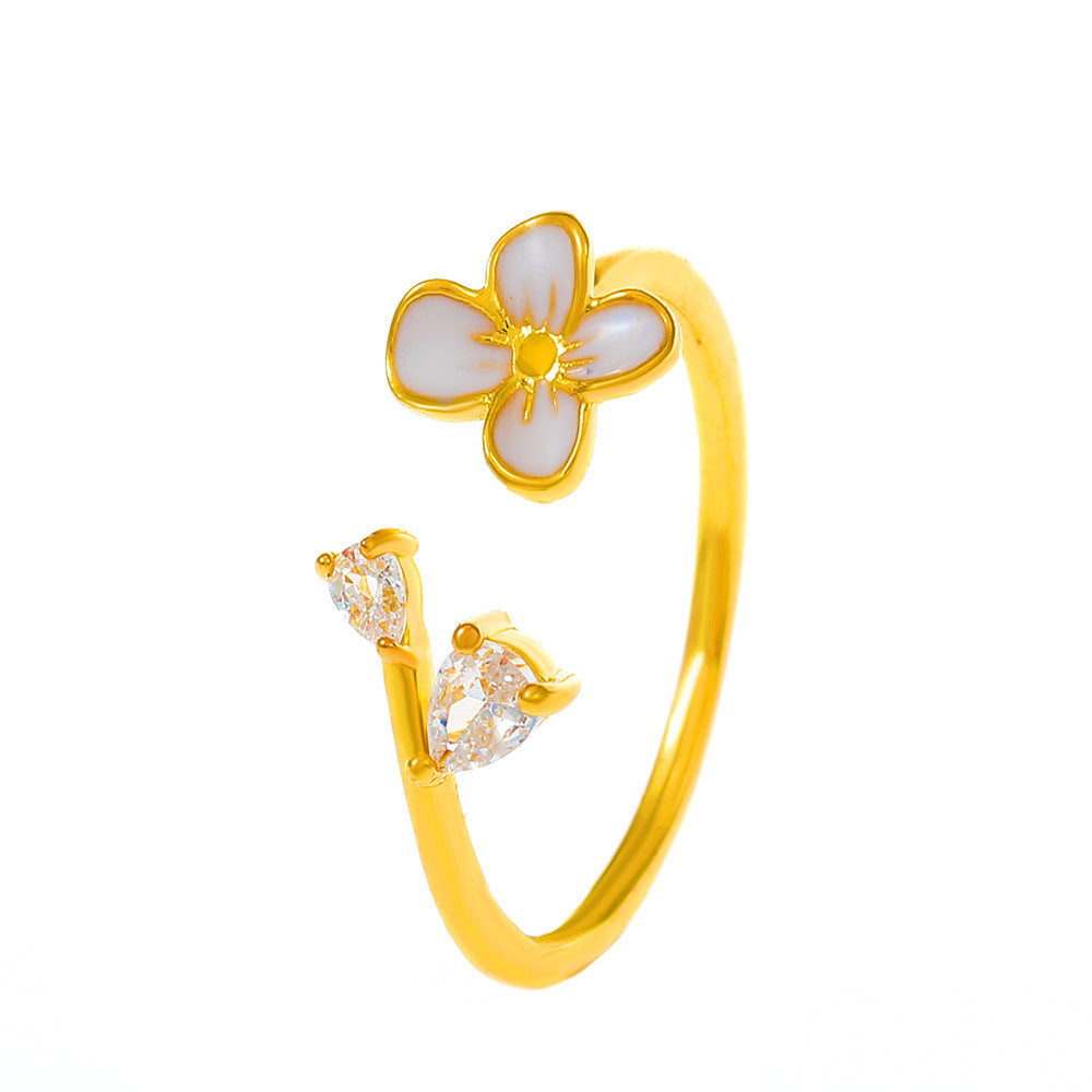 Diamond Oil-spot Glaze Flowers Ring