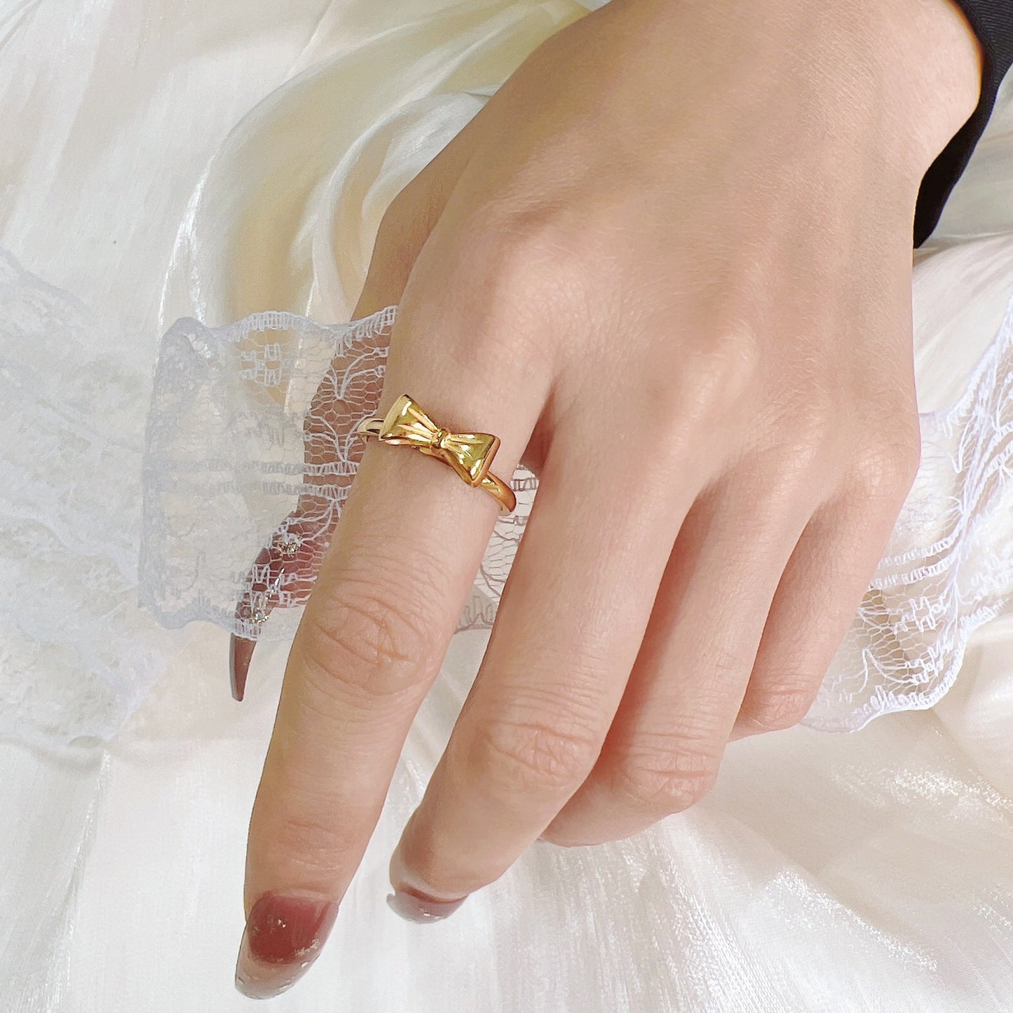 Japanese And Korean Design Exquisite Bow 18K Gold New Ring
