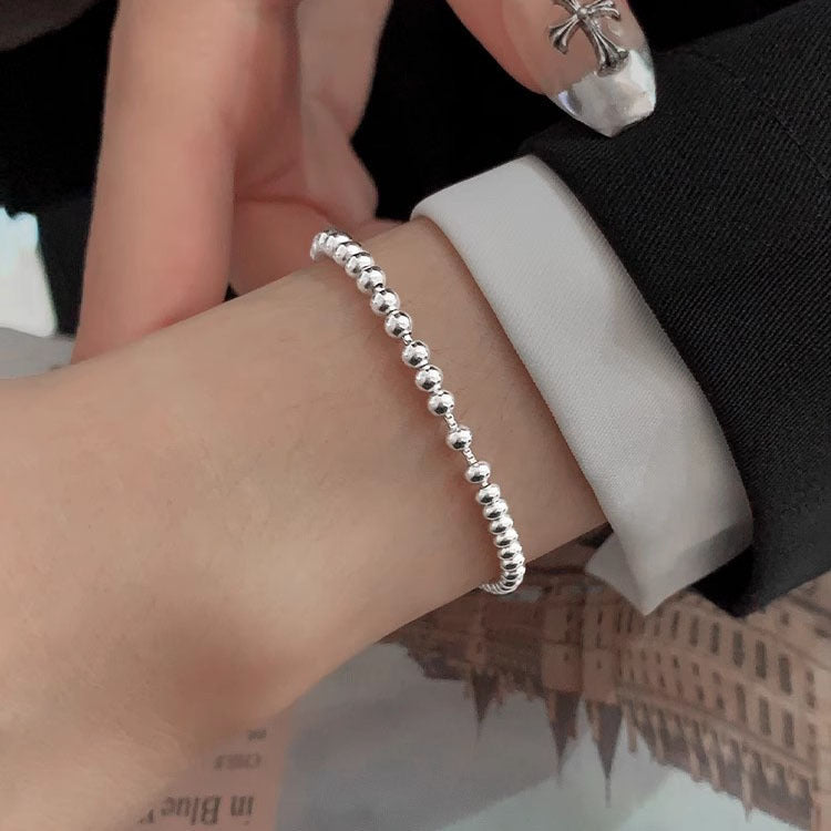Simple All-Match Silver Round Beads Pull Bracelet For Women New Simple