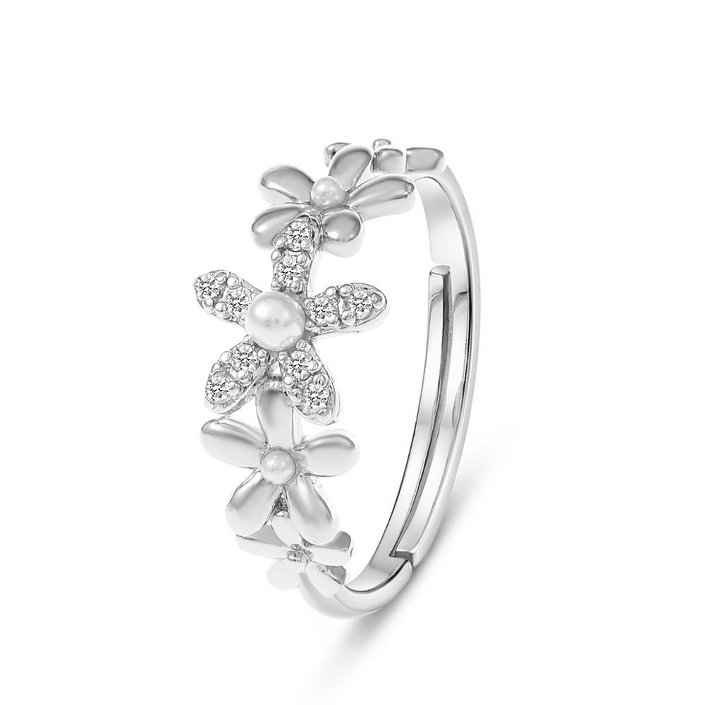 Diamond Oil-spot Glaze Flowers Ring