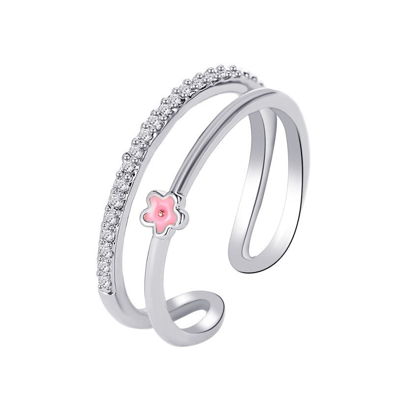 Diamond Oil-spot Glaze Flowers Ring