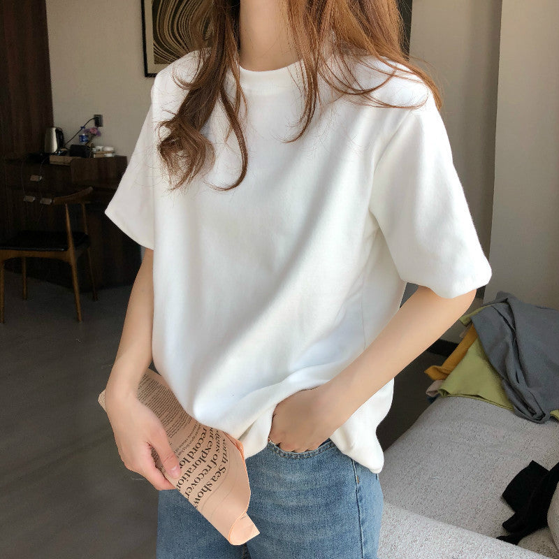 Women's Cotton White Short-sleeved Slim Korean Style