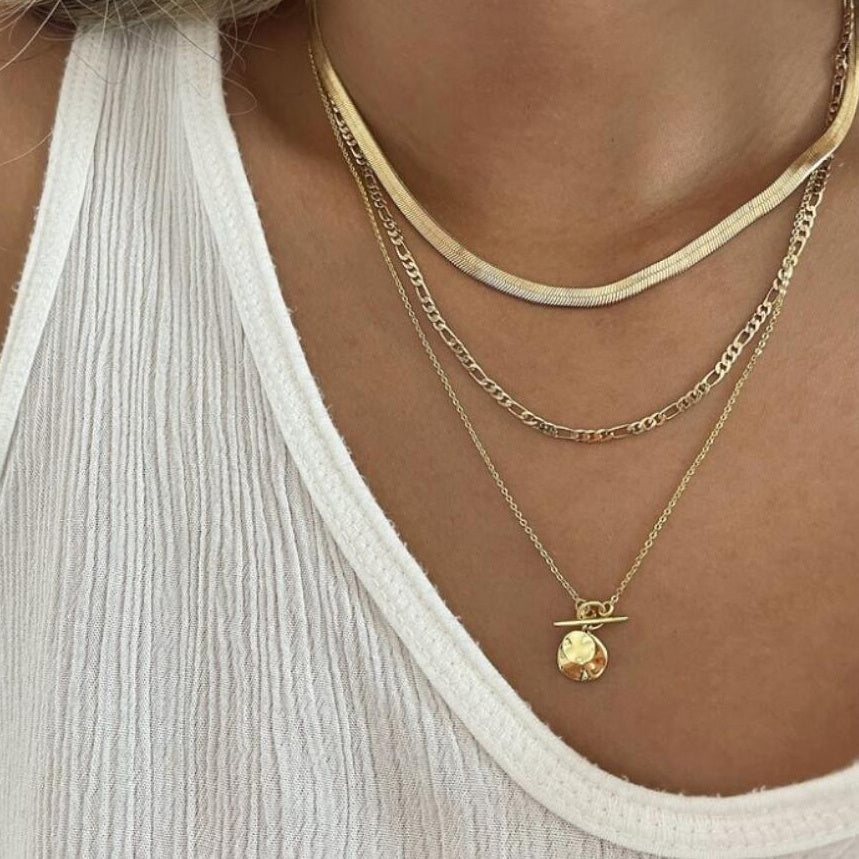 European And American Coin Snake Bone Three-layer Necklace For Women