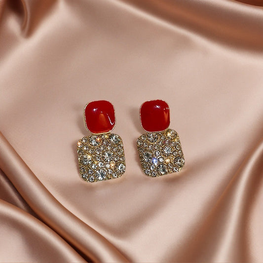 Korean Geometric Block Rhinestone Earrings