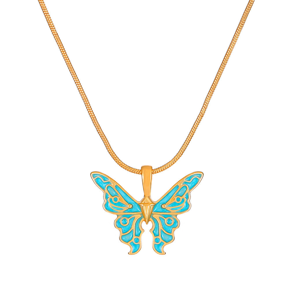 Ins Colorful Oil Necklace Butterfly Girlfriends Clavicle Chain
