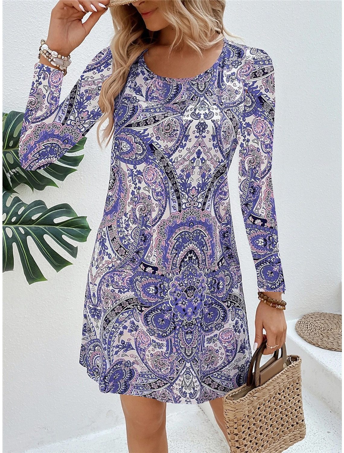 Women's Casual Printed Paisley Printed V-neck Dress