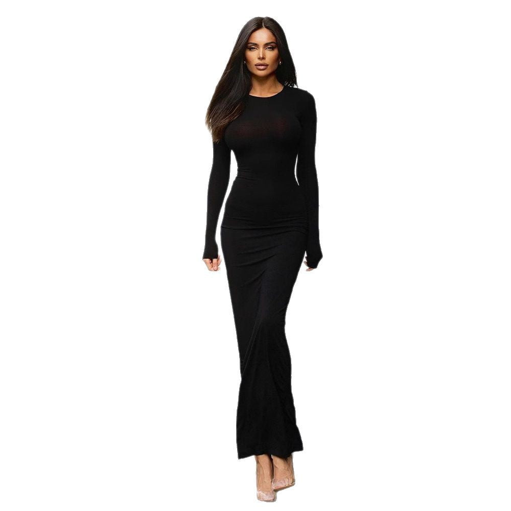 Round Neck Long Sleeve Slim Fishtail Casual Jumpsuit