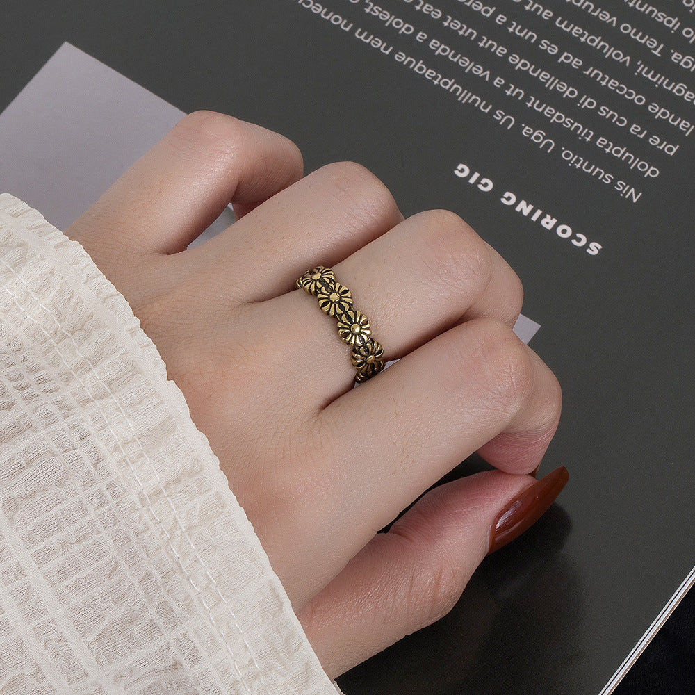 Vintage Style Bronze Sunflower Ring