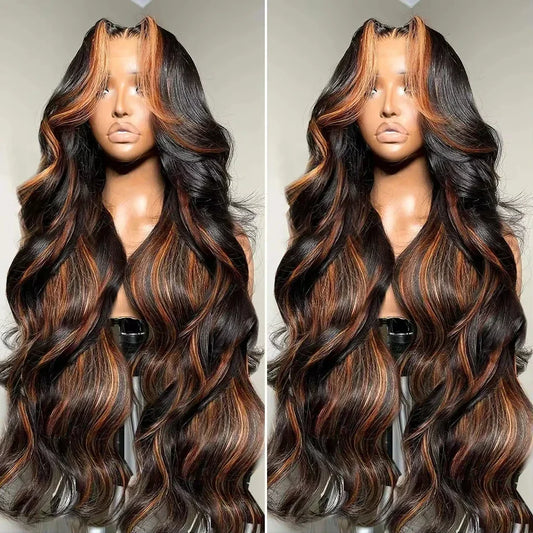 Ombre Highlight Body Wave 13x4 HD Lace Front Human Hair Wig Curly 1B/30 Black Brown Colored 13x6 Lace Frontal Wigs For Women