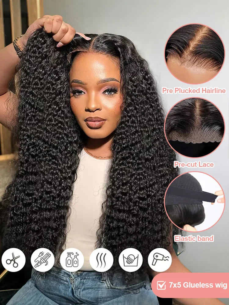 Water Wave Glueless Wig Wear and Go Deep Wave 13x4 13x6 Hd Lace Front Human Hair Wig 250% Curly Human Hair Wigs 7x5 Closure Wig
