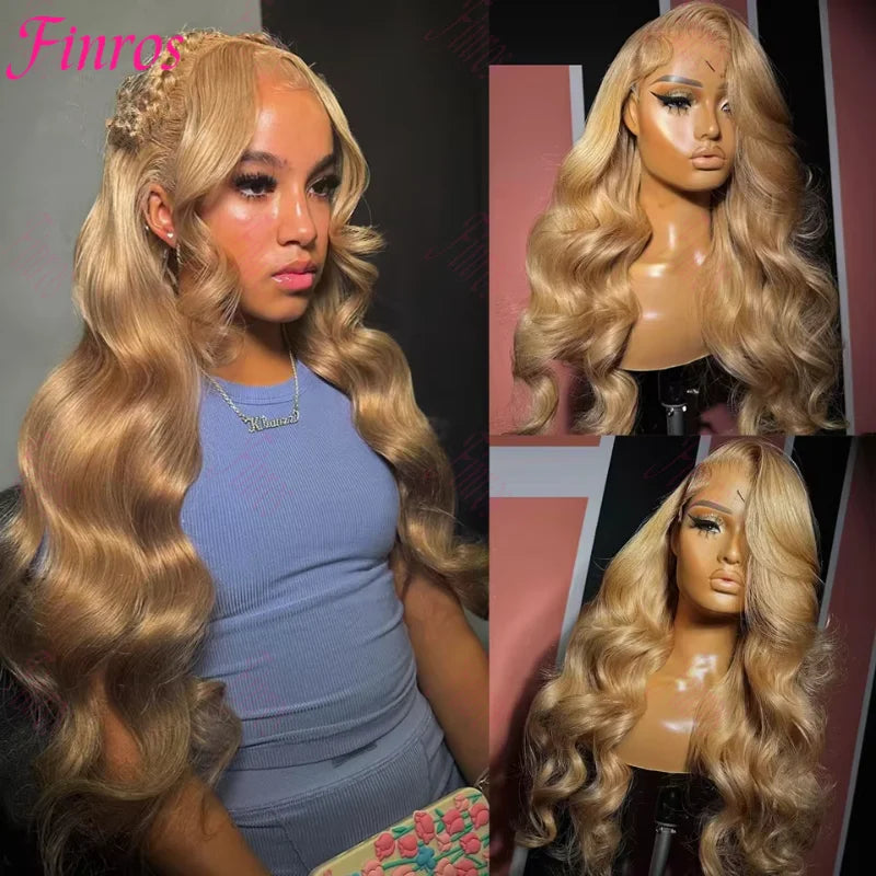 27# Honey Blond Body Wave 13x4 Lace Frontal Human Hair Wigs Brazilian Colored Loose Water Wave 13x6 HD Lace Front Wig For Women