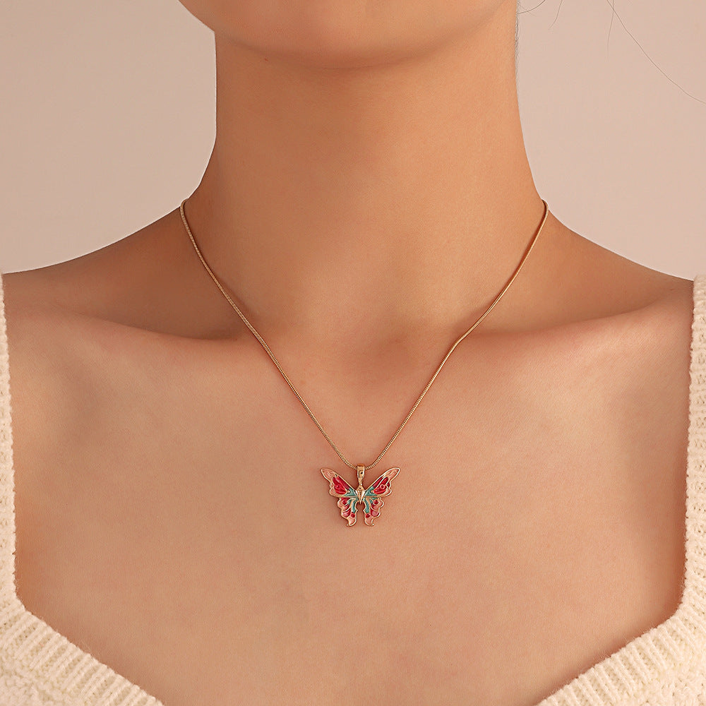 Ins Colorful Oil Necklace Butterfly Girlfriends Clavicle Chain