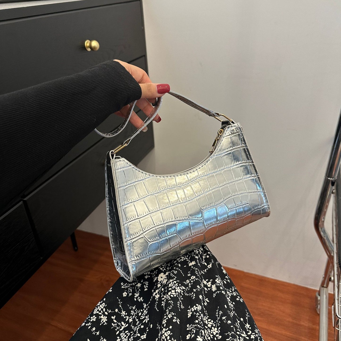 Embossed Underarm Stone Pattern Candy Color Shoulder Bag