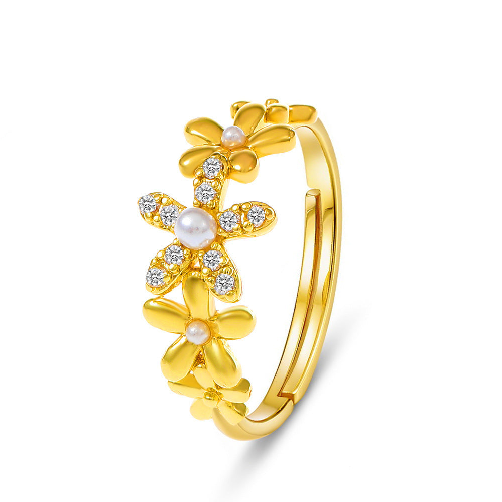 Diamond Oil-spot Glaze Flowers Ring