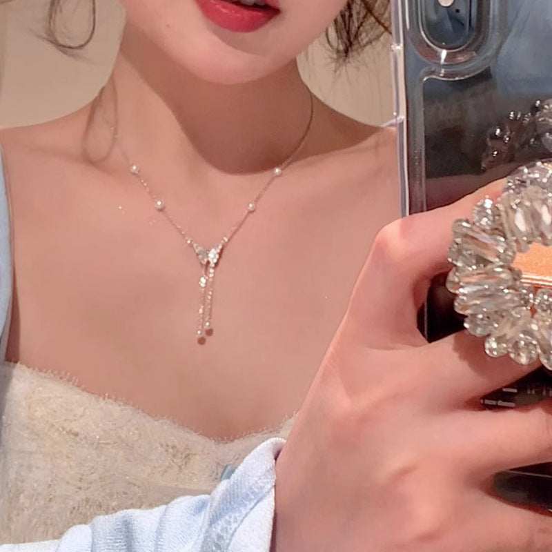 Cold Style Butterfly Pearl Tassel Necklace For Women