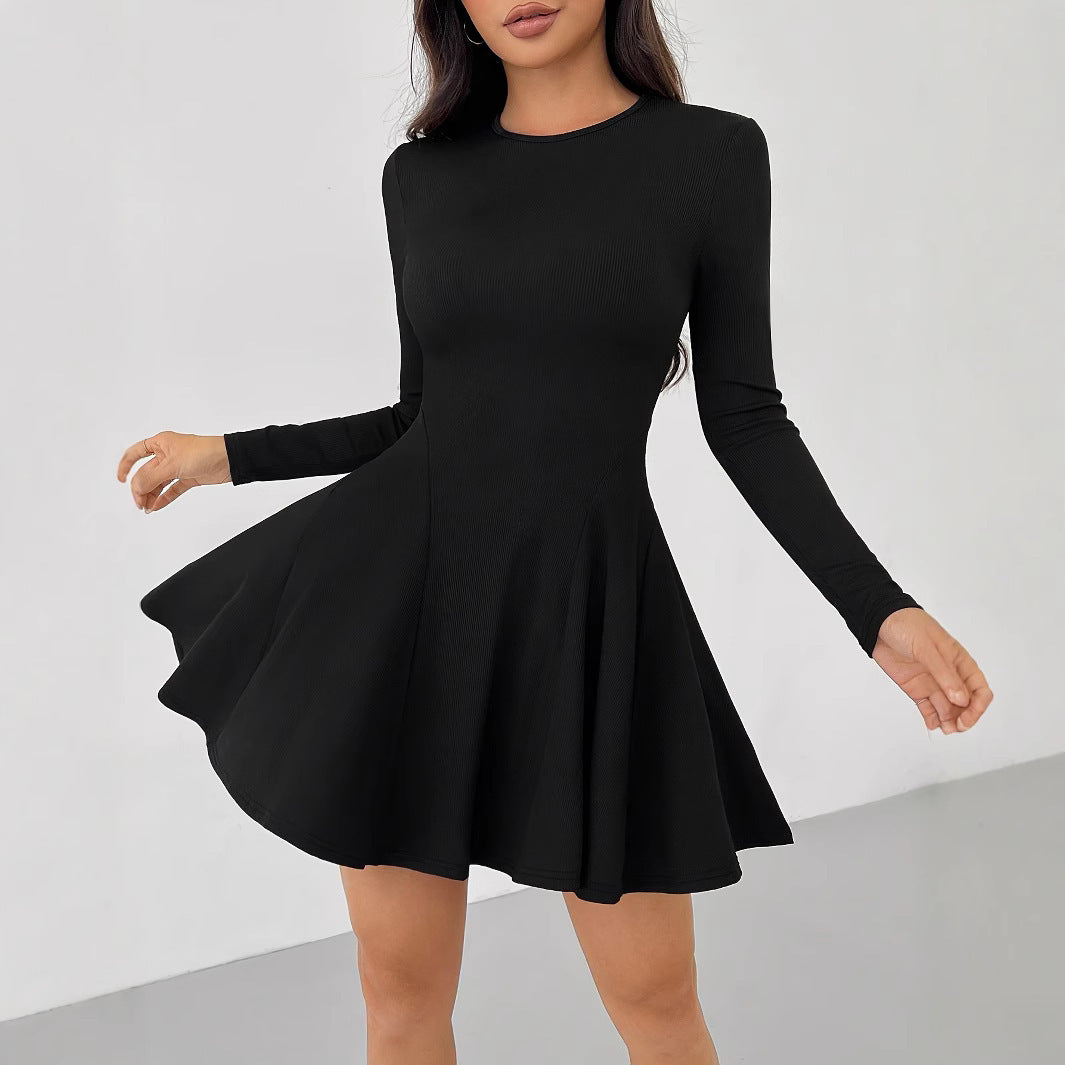 Fashion Solid Color Rib Fabric Dress For Women