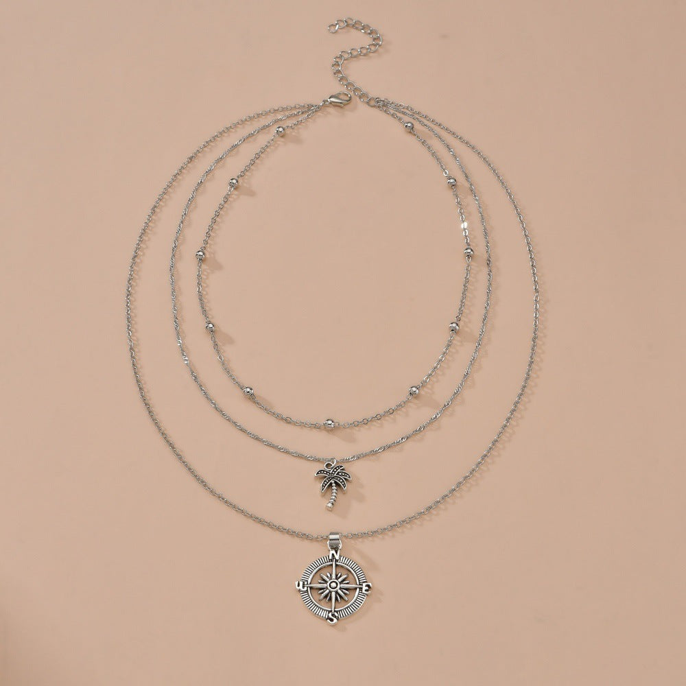 New Women's Cross Disc Coconut Multi-layer Necklace