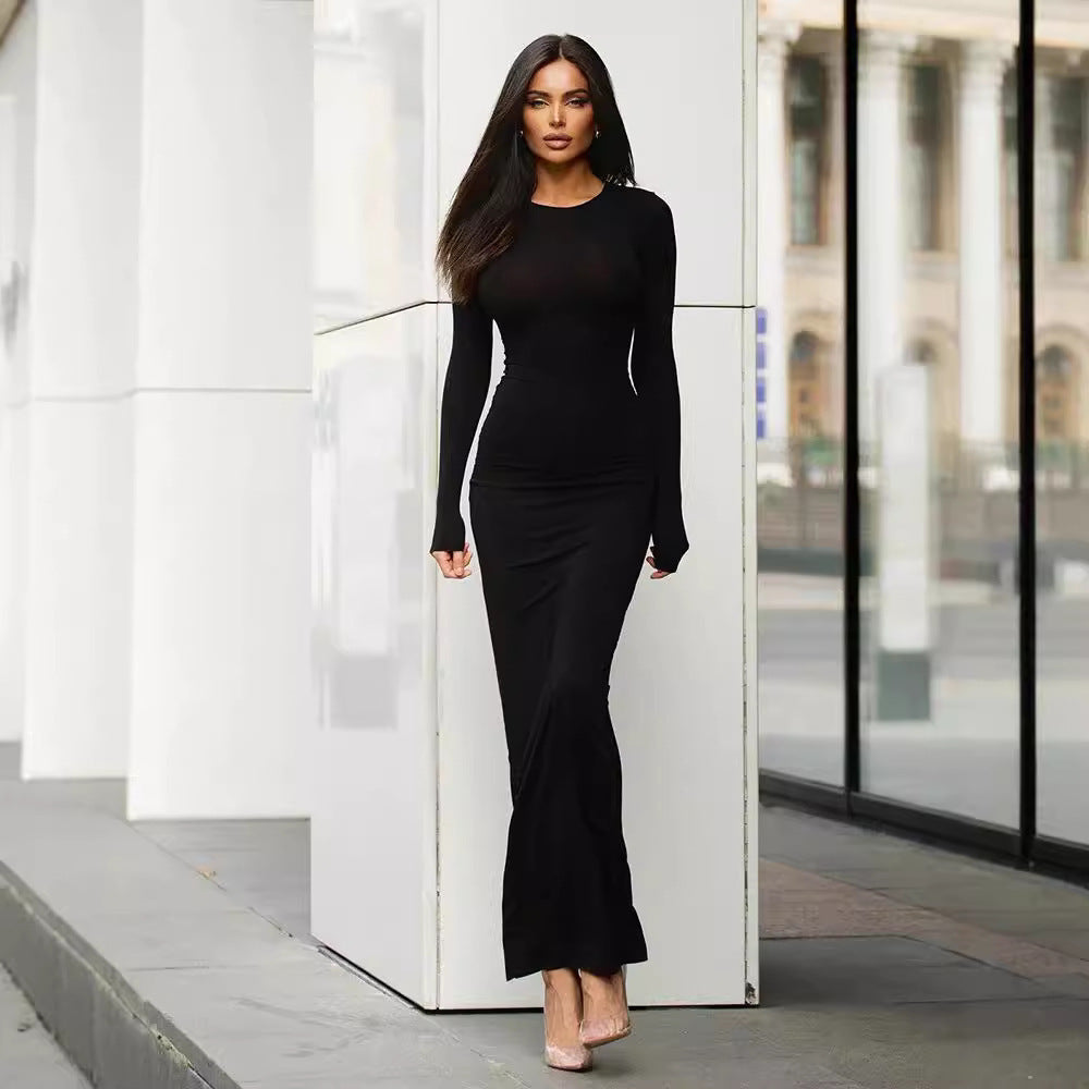 Round Neck Long Sleeve Slim Fishtail Casual Jumpsuit