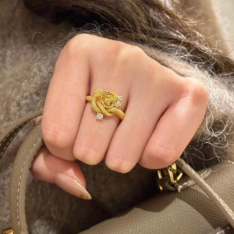 Golden Rose Middle Ancient Snake Ring Female Fashion