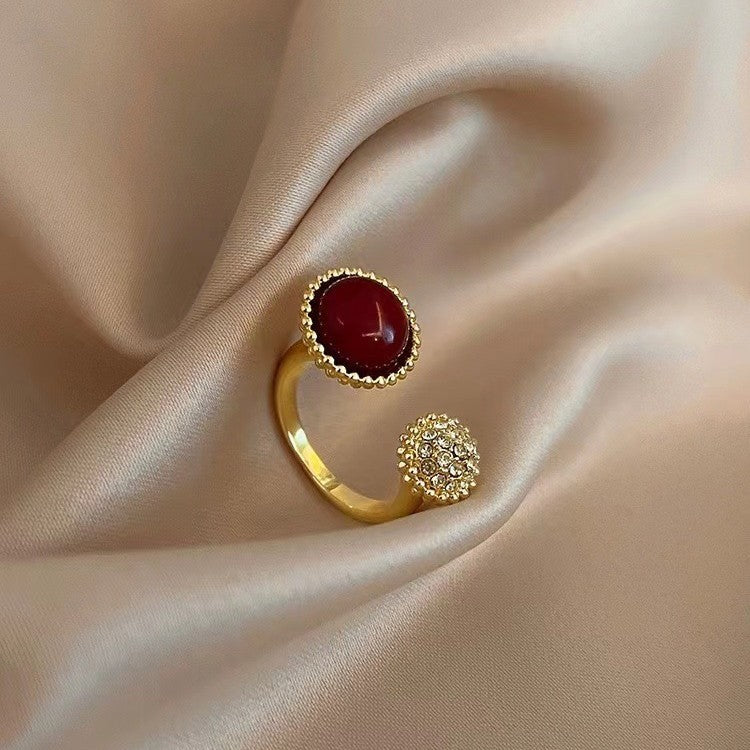 French Style Vintage Red Agate Ring Female Light Luxury Temperament High Sense