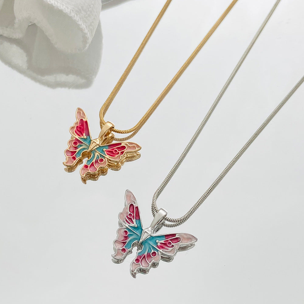 Ins Colorful Oil Necklace Butterfly Girlfriends Clavicle Chain
