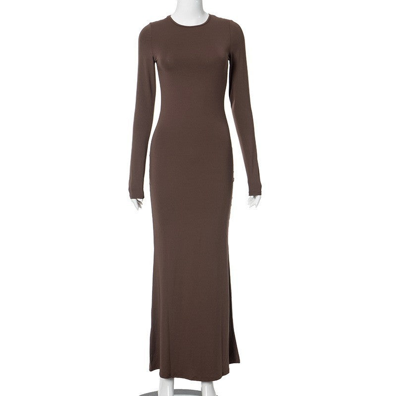 Round Neck Long Sleeve Slim Fishtail Casual Jumpsuit