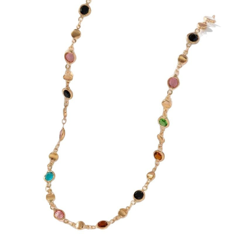 Square Color Rhinestone Clavicle Necklace